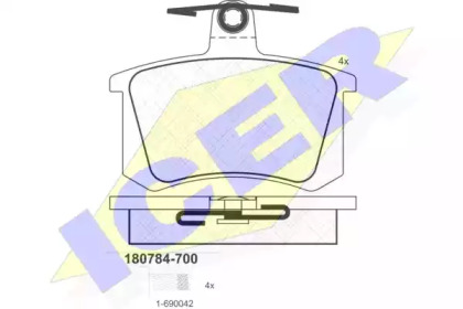 Комплект тормозных колодок, дисковый тормоз 180784-700 ICER - фото №1