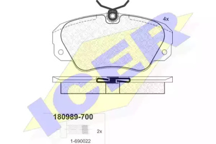 Комплект тормозных колодок, дисковый тормоз 180989-700 ICER - фото №1