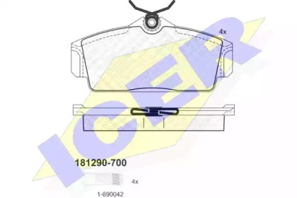 Комплект тормозных колодок, дисковый тормоз 181290-700 ICER - фото №1