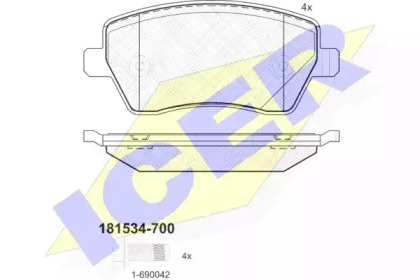 Комплект тормозных колодок, дисковый тормоз 181534-700 ICER - фото №1