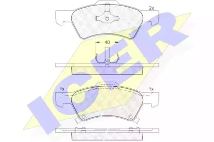 Комплект тормозных колодок, дисковый тормоз 181544 ICER - фото №1