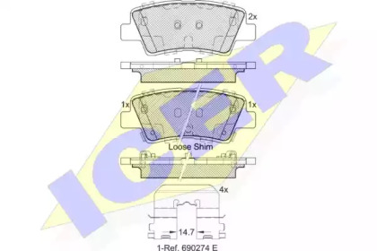Комплект тормозных колодок, дисковый тормоз 182036 ICER