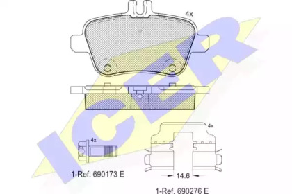 Комплект тормозных колодок, дисковый тормоз 182039 ICER - фото №1