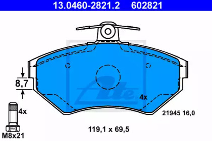 Комплект тормозных колодок, дисковый тормоз 13.0460-2821.2 ATE - фото №1