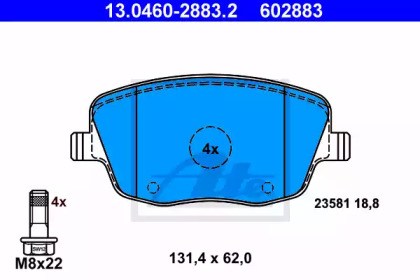 Комплект тормозных колодок, дисковый тормоз 13.0460-2883.2 ATE - фото №1