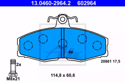 Комплект тормозных колодок, дисковый тормоз 13.0460-2964.2 ATE - фото №1