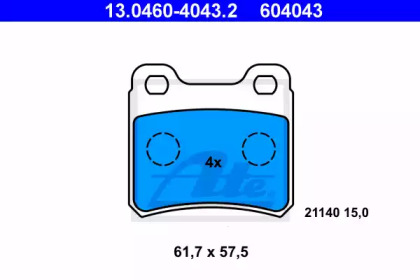 Комплект тормозных колодок, дисковый тормоз 13.0460-4043.2 ATE - фото №1