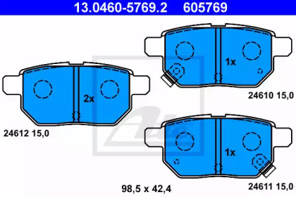 Комплект тормозных колодок, дисковый тормоз 13.0460-5769.2 ATE - фото №1