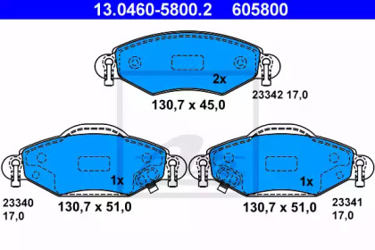 Комплект тормозных колодок, дисковый тормоз 13.0460-5800.2 ATE - фото №1