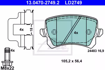 Комплект тормозных колодок, дисковый тормоз 13.0470-2749.2 ATE - фото №1