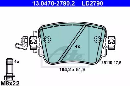 Комплект тормозных колодок, дисковый тормоз 13.0470-2790.2 ATE - фото №1