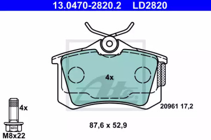 Комплект тормозных колодок, дисковый тормоз 13.0470-2820.2 ATE - фото №1