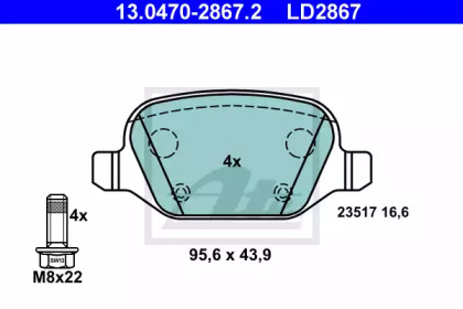 Комплект тормозных колодок, дисковый тормоз 13.0470-2867.2 ATE
