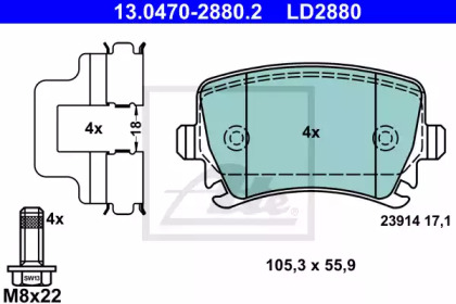 Комплект тормозных колодок, дисковый тормоз 13.0470-2880.2 ATE - фото №1