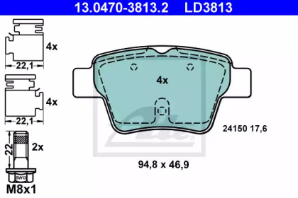 Комплект тормозных колодок, дисковый тормоз 13.0470-3813.2 ATE - фото №1