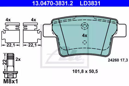 Комплект тормозных колодок, дисковый тормоз 13.0470-3831.2 ATE