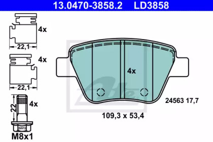 Комплект тормозных колодок, дисковый тормоз 13.0470-3858.2 ATE - фото №1