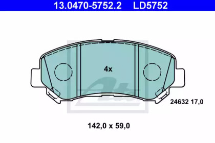 Комплект тормозных колодок, дисковый тормоз 13.0470-5752.2 ATE - фото №1