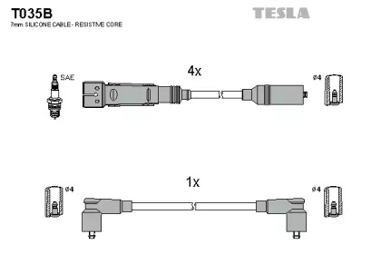 Комплект кабелей зажигания T035B TESLA - фото №1