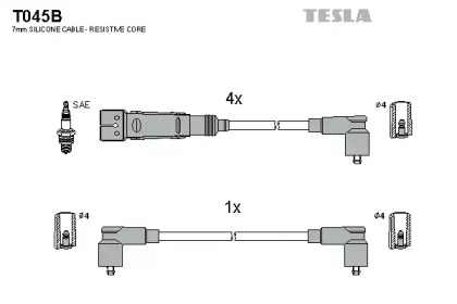 Комплект кабелей зажигания T045B TESLA - фото №1