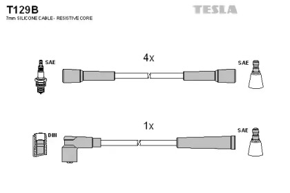 Комплект кабелей зажигания T129B TESLA - фото №1