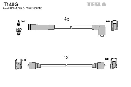 Комплект кабелей зажигания T140G TESLA - фото №1