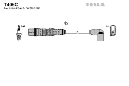 Комплект кабелей зажигания T406C TESLA - фото №1