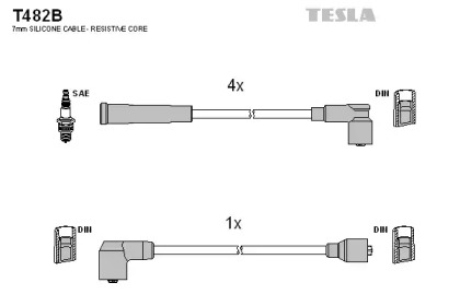Комплект кабелей зажигания T482B TESLA - фото №1