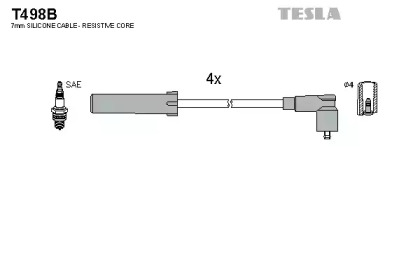 Комплект кабелей зажигания T498B TESLA - фото №1