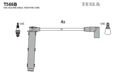 Комплект проводов зажигания T566B TESLA - фото №1