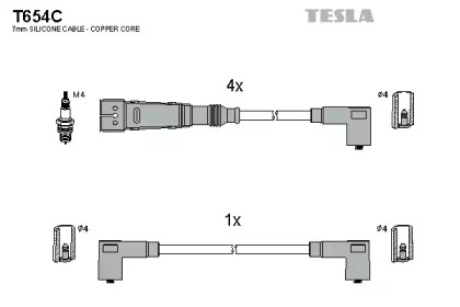 Комплект кабелей зажигания T654C TESLA