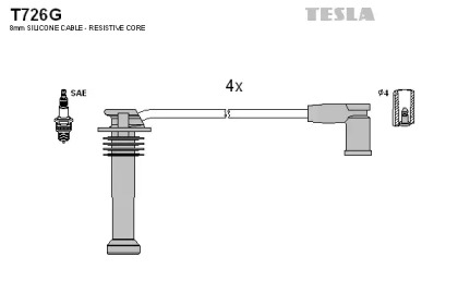 Комплект кабелей зажигания T726G TESLA - фото №1