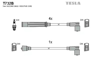 Комплект кабелей зажигания T732B TESLA - фото №1