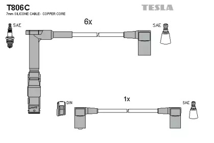 Комплект проводов зажигания T806C TESLA - фото №1