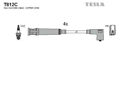 Комплект проводов зажигания T812C TESLA - фото №1