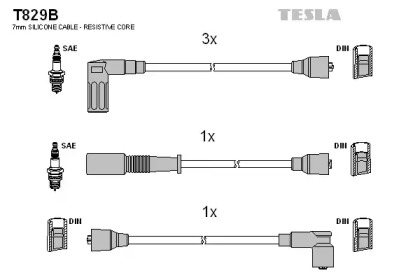 Комплект кабелей зажигания T829B TESLA - фото №1