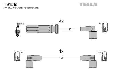 Комплект кабелей зажигания T915B TESLA - фото №1