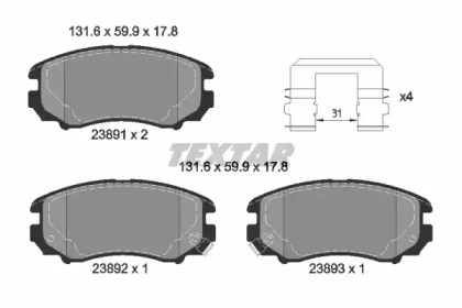 Комплект тормозных колодок, дисковый тормоз 2389105 TEXTAR - фото №1
