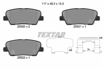 Комплект тормозных колодок, дисковый тормоз 2552003 TEXTAR - фото №1