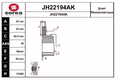 Шарнирный комплект, приводной вал JH22194AK SNRA - фото №1
