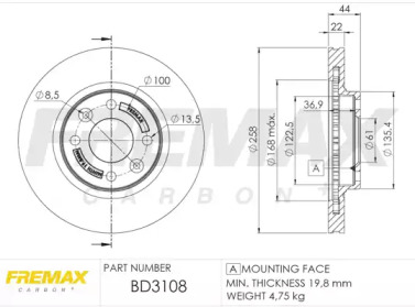 Тормозной диск BD-3108 FREMAX - фото №1