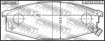 Комплект тормозных колодок, дисковый тормоз 0201-Y60F FEBEST - фото №2