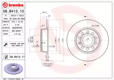 Тормозной диск 08.B413.10 BREMBO - фото №1