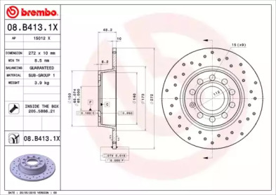 Тормозной диск 08.B413.1X BREMBO - фото №1