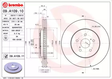 Тормозной диск 09.A109.10 BREMBO - фото №1
