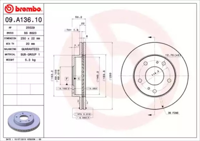 Тормозной диск 09.A136.10 BREMBO - фото №1