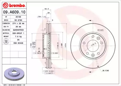 Тормозной диск 09.A609.10 BREMBO