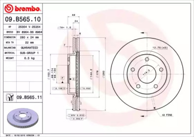 Тормозной диск 09.B565.11 BREMBO - фото №1