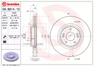 Тормозной диск 09.B614.10 BREMBO - фото №1