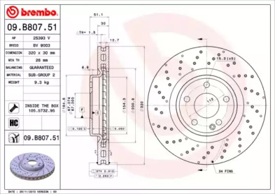Тормозной диск 09.B807.51 BREMBO - фото №1